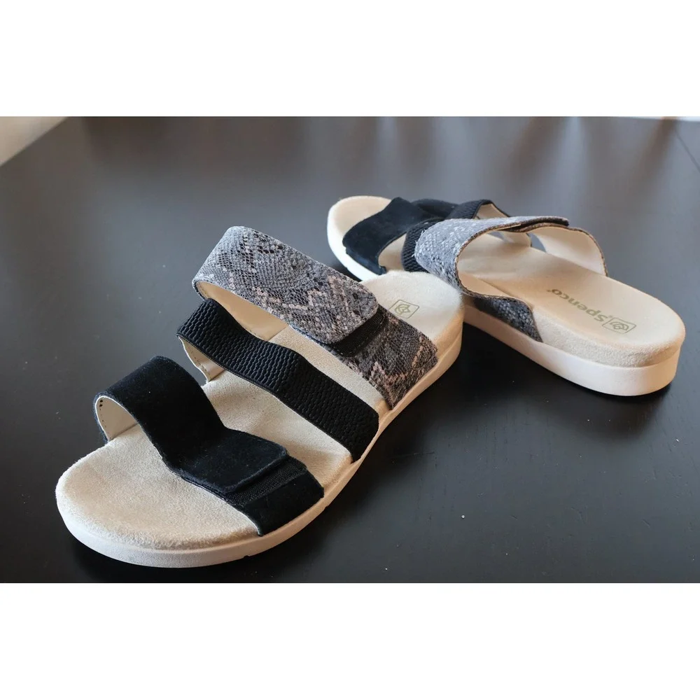 Spenco Tessa Black Snake Orthotic Sandals Women's 11D Wide Adjustable